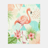 Tropical Flamingo Watercolor & Geometric Pattern Fleece Deken (Voorkant)