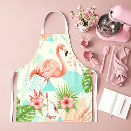 Tropical Flamingo Watercolor & Geometric Pattern Schort