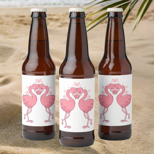 Tropical Flamingos Beach Cute Pink Summer Wedding Bier Etiket