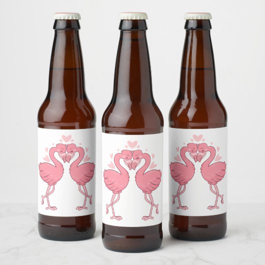 Tropical Flamingos Beach Cute Pink Summer Wedding Bier Etiket (Flessen)