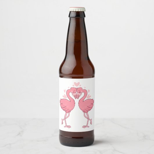 Tropical Flamingos Beach Cute Pink Summer Wedding Bier Etiket (Voorkant)