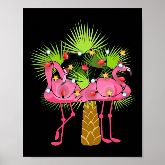 Tropical Flamingos Christmas Lights Hawaii Christm Poster (Voorkant)