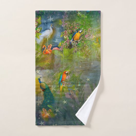 Tropical Flora Paradise & Parrots Bad Handdoek (Handdoek)