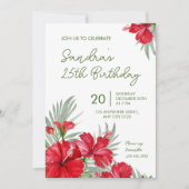 Tropical Floral 25th Birthday Invitation Kaart (Voorkant)