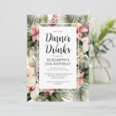 Tropical Floral 30e Verjaardagsdiner & Drinken Kaart (Staand voorkant)