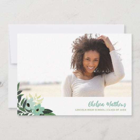 Tropical Floral Afstuderen Foto Dank u Aankondiging (Voorkant)