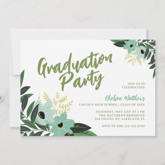 Tropical Floral Afstuderen fotouitnodiging Kaart (Achterkant)