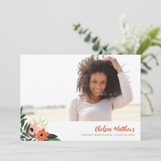 Tropical Floral Afstuderen fotouitnodiging Kaart (Staand voorkant)