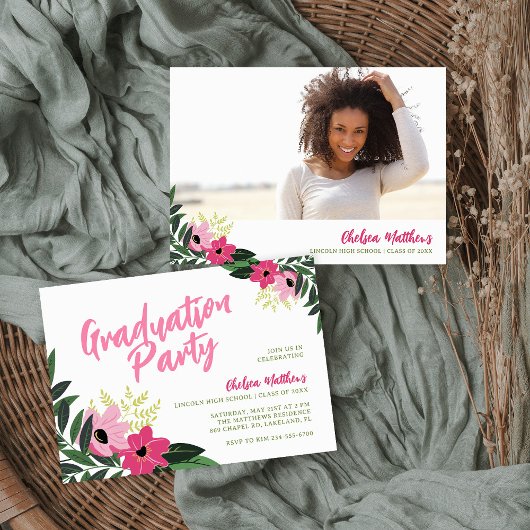 Tropical Floral Afstuderen fotouitnodiging Kaart