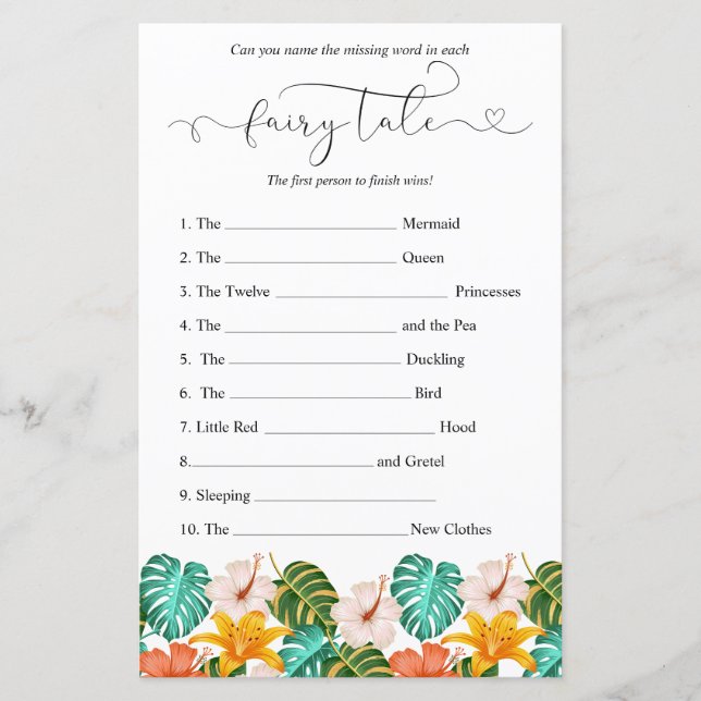 Tropical Floral Baby shower gissen spel (Voorkant)