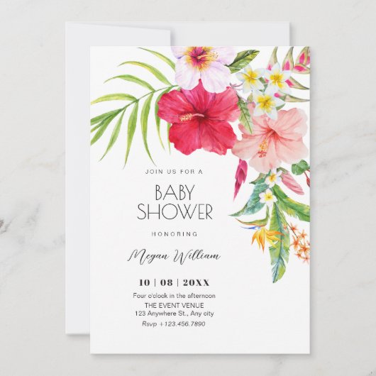 Tropical floral baby shower kaart (Voorkant)