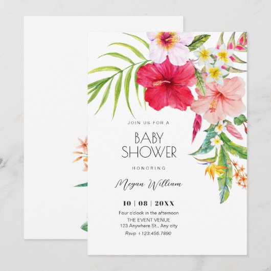 Tropical floral baby shower kaart (Voorkant / Achterkant)