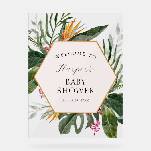 Tropical Floral Baby shower Welkom Acryl Bord (Voorkant)