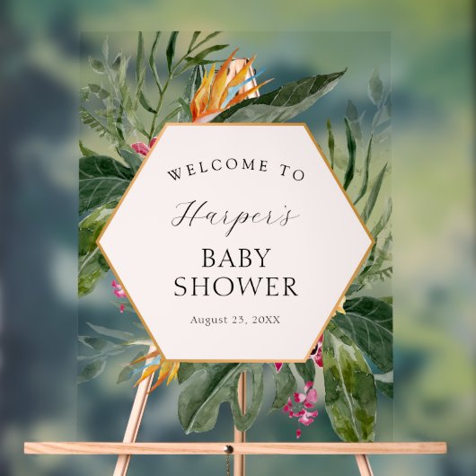Tropical Floral Baby shower Welkom Acryl Bord (Neutraal)