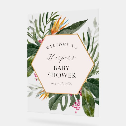 Tropical Floral Baby shower Welkom Acryl Bord (Hoek)