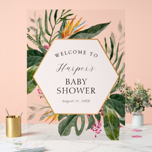 Tropical Floral Baby shower Welkom Acryl Bord (Huwelijk)