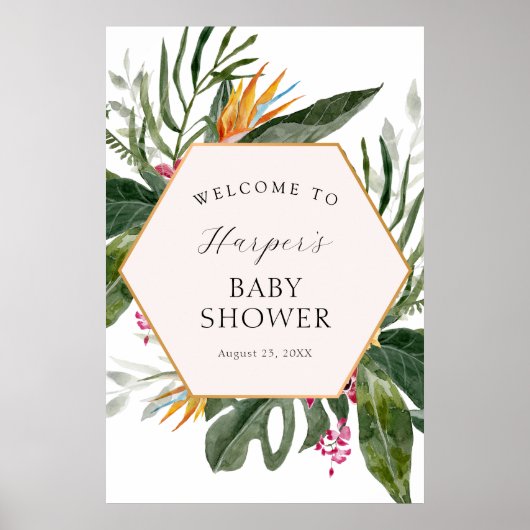Tropical Floral Baby shower Welkom Poster (Voorkant)
