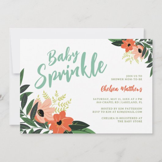 Tropical Floral Baby Sprinkle Invitation Kaart (Voorkant)