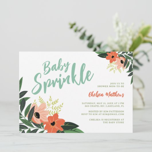 Tropical Floral Baby Sprinkle Invitation Kaart (Staand voorkant)
