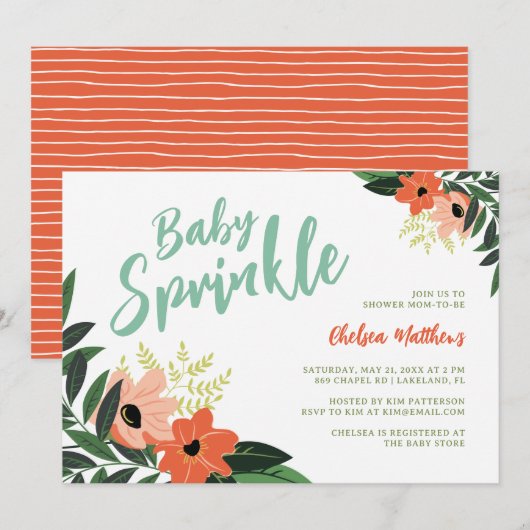Tropical Floral Baby Sprinkle Invitation Kaart (Voorkant / Achterkant)