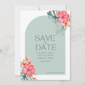Tropical Floral Beach Wedding Photo Save the Date  (Voorkant)