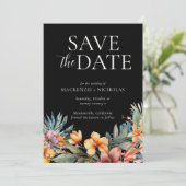 Tropical Floral Black Bewaar de datum Kaart (Staand voorkant)