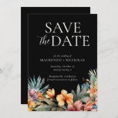 Tropical Floral Black Bewaar de datum Kaart (Voorkant / Achterkant)