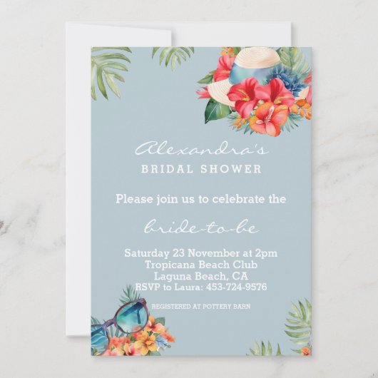 Tropical Floral Blue Beach Vrijgezellenfeest Kaart (Voorkant)