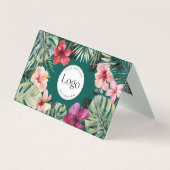 Tropical Floral Botanical Logo QR Code Folded Visitekaartje (Voorkant)