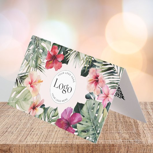 Tropical Floral Botanical Logo QR Code Folded Visitekaartje