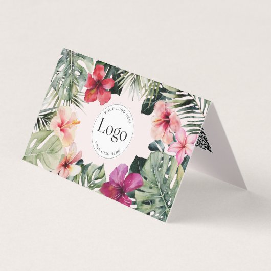 Tropical Floral Botanical Logo QR Code Folded Visitekaartje (Voorkant)