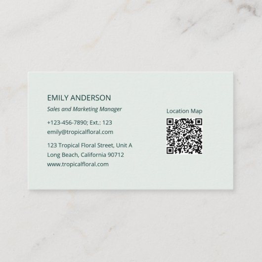 Tropical Floral Botanical Logo QR Code Visitekaartje (Achterkant)