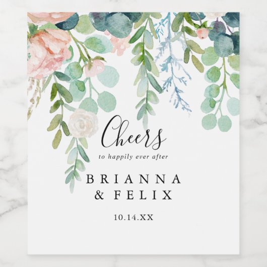 Tropical Floral Cheers Bruiloft Wijn Etiketten (Enkel label)