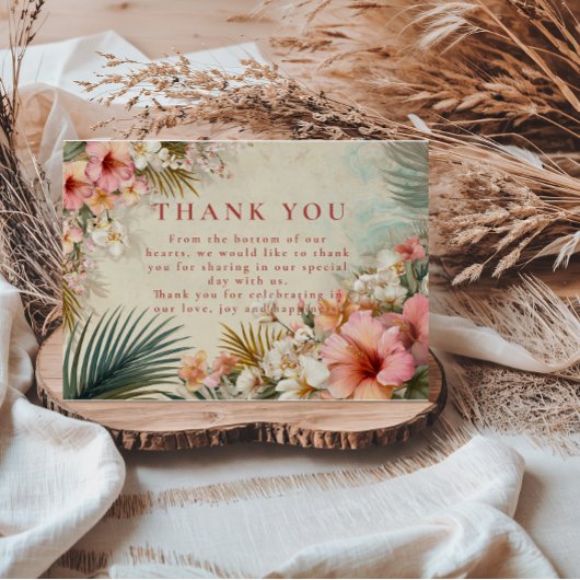 Tropical Floral Destination Wedding Bedankkaart