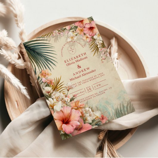 Tropical Floral Destination Wedding Kaart