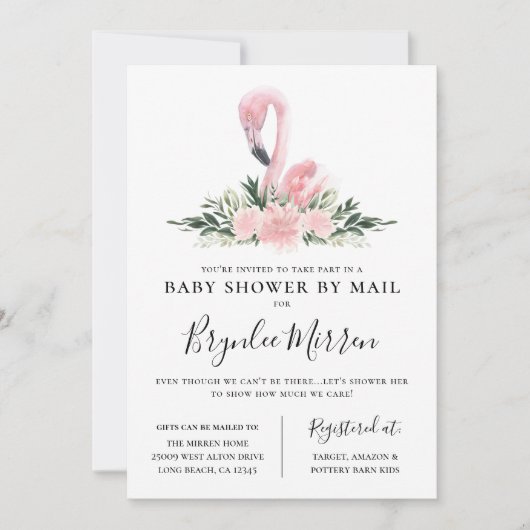 Tropical Floral Flamingo Baby shower per post Kaart (Voorkant)