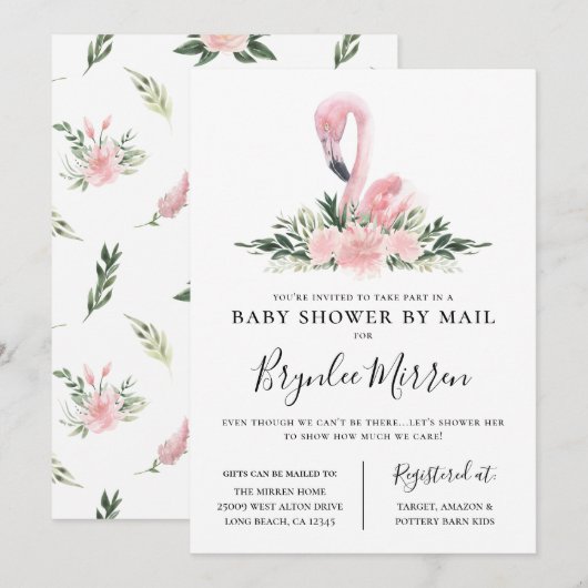 Tropical Floral Flamingo Baby shower per post Kaart (Voorkant / Achterkant)
