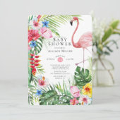 Tropical Floral Flamingo Baby shower Uitnodiging (Staand voorkant)