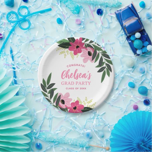 Tropical Floral gepersonaliseerd Afstudeerder Part Papieren Bordje (Feest)