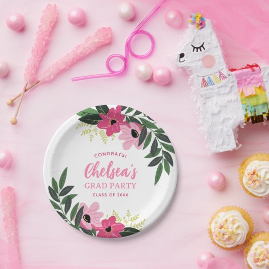 Tropical Floral gepersonaliseerd Afstudeerder Part Papieren Bordje (Feest)