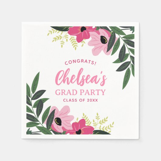 Tropical Floral gepersonaliseerd Afstudeerder Part Servet (Voorkant)