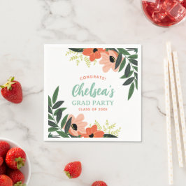 Tropical Floral gepersonaliseerd Afstudeerder Part Servet