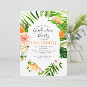 Tropical Floral Graduation Party Uitnodiging (Staand voorkant)