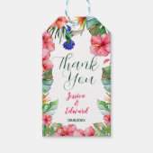 Tropical Floral Hibiscus Waterverf Dank u Cadeaulabel (Voorkant)