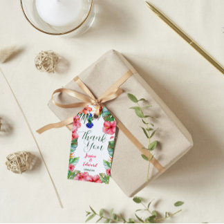 Tropical Floral Hibiscus Waterverf Dank u Cadeaulabel