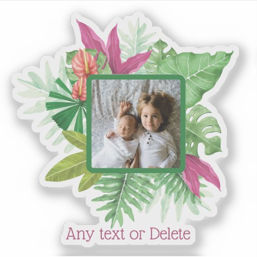 Tropical Floral Lijst Custom Foto en Tekst Sticker (Voorkant)