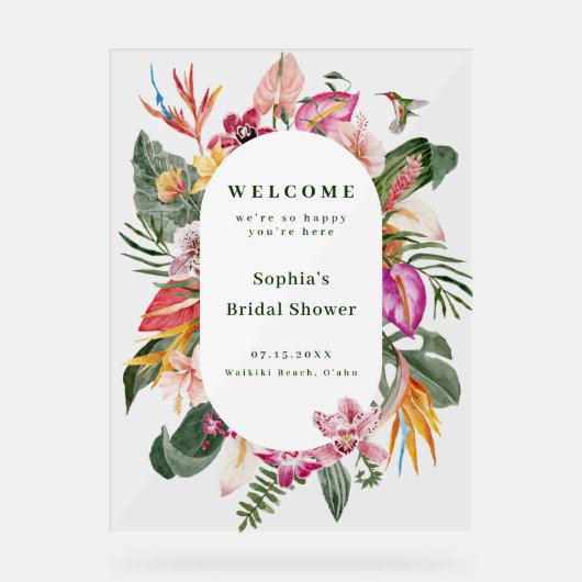 Tropical Floral Lijst Vrijgezellenfeest Welkom Acryl Bord (Voorkant)
