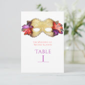 Tropical Floral Masquerade Masker Tafelnummer Kaar (Staand voorkant)