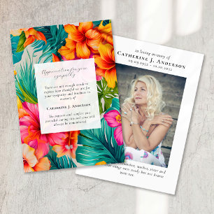 Tropical Floral Memorial Foto Sympathy Begrafenis Bedankkaart