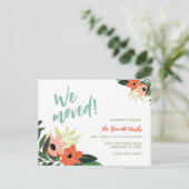 Tropical Floral Nieuw Adres Briefkaart | koraal (Staand voorkant)